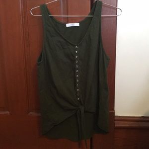 Green tie front tank